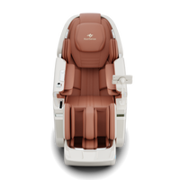 Brown massage chair with white base on a white background